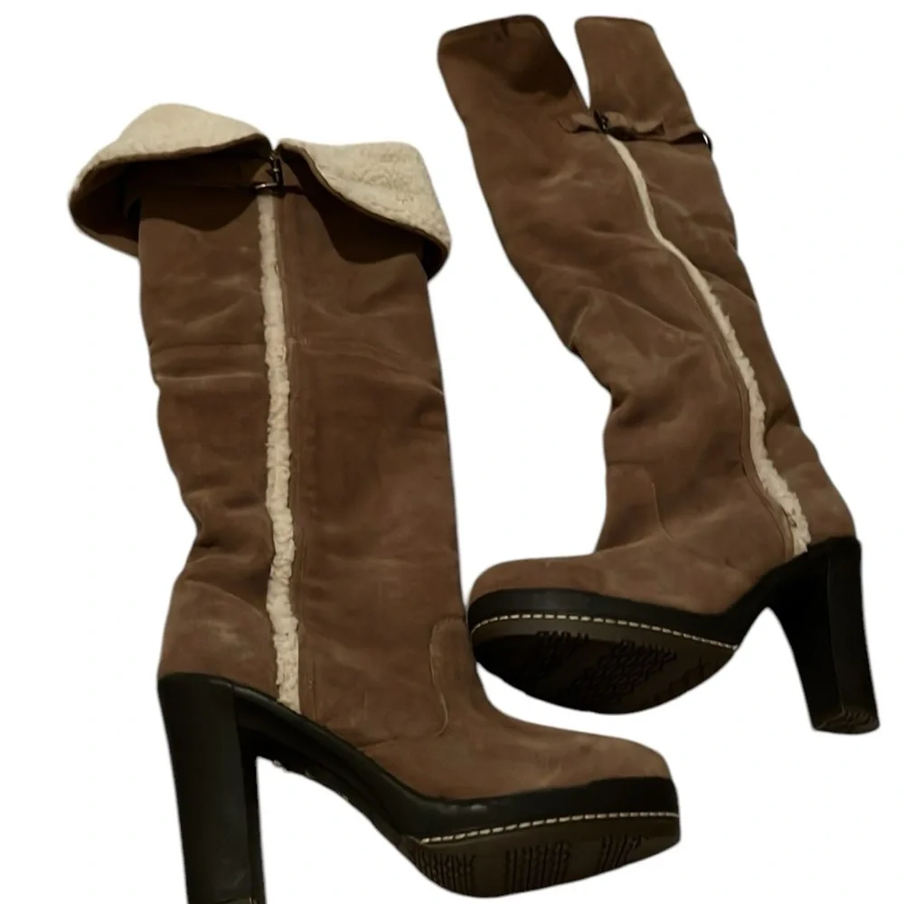 Kelsi Dagger size 10  tan suede over the knee boot shearling lined & trim NWOT